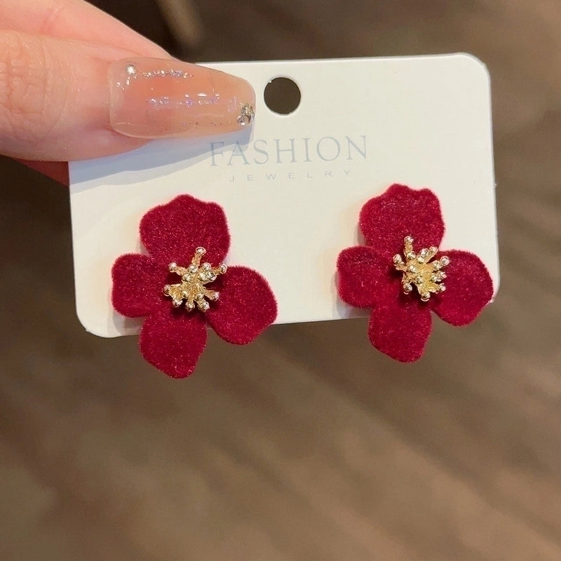3 Pieces Sweet Heart Shape Rose Flower Inlay Imitation Pearl Alloy Rhinestones Earrings