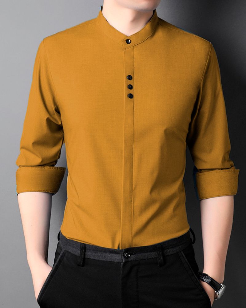 Mustard Kurta Style Full Sleeve Shirt