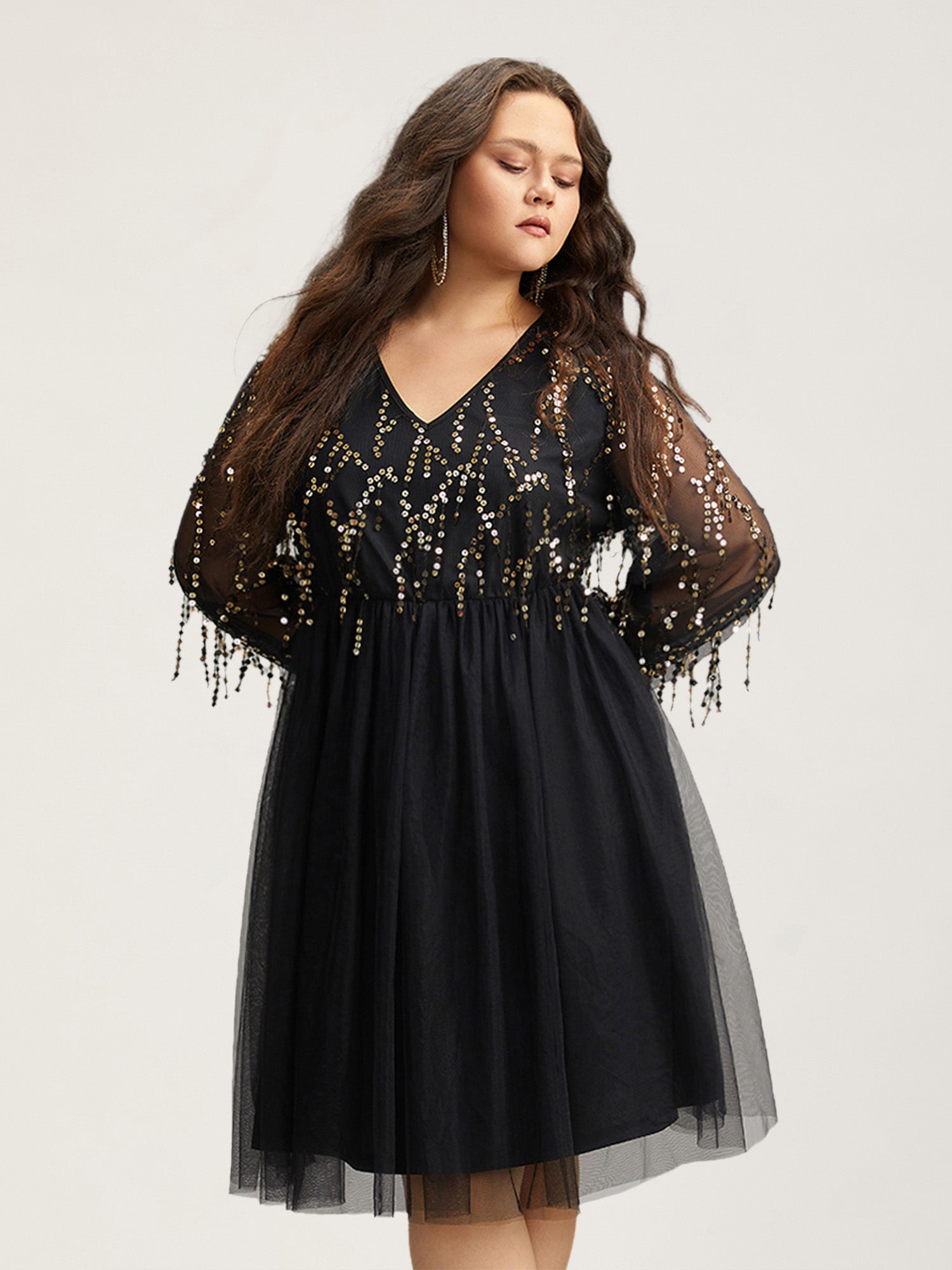 Sequin Mesh Patchwork Tassel Dress