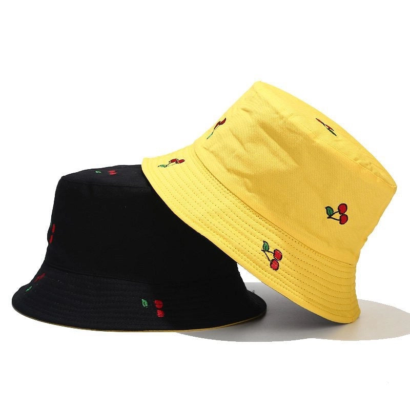 Women's IG Style Modern Style Cherry Solid Color Embroidery Wide Eaves Bucket Hat