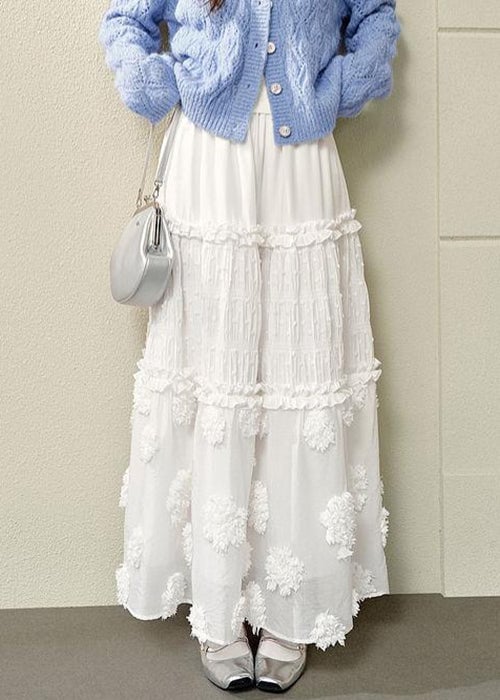 Bohemian White Ruffled High Waist Cotton Skirts Summer