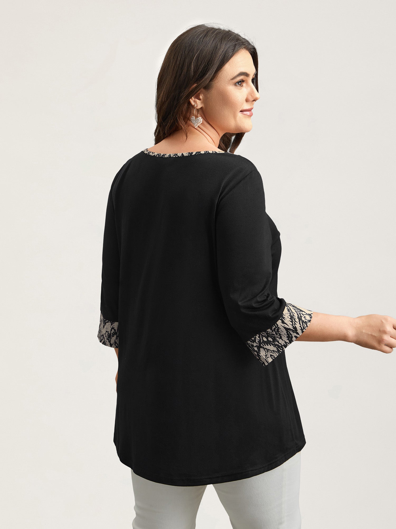 Print Patchwork Round Neck Knit Top