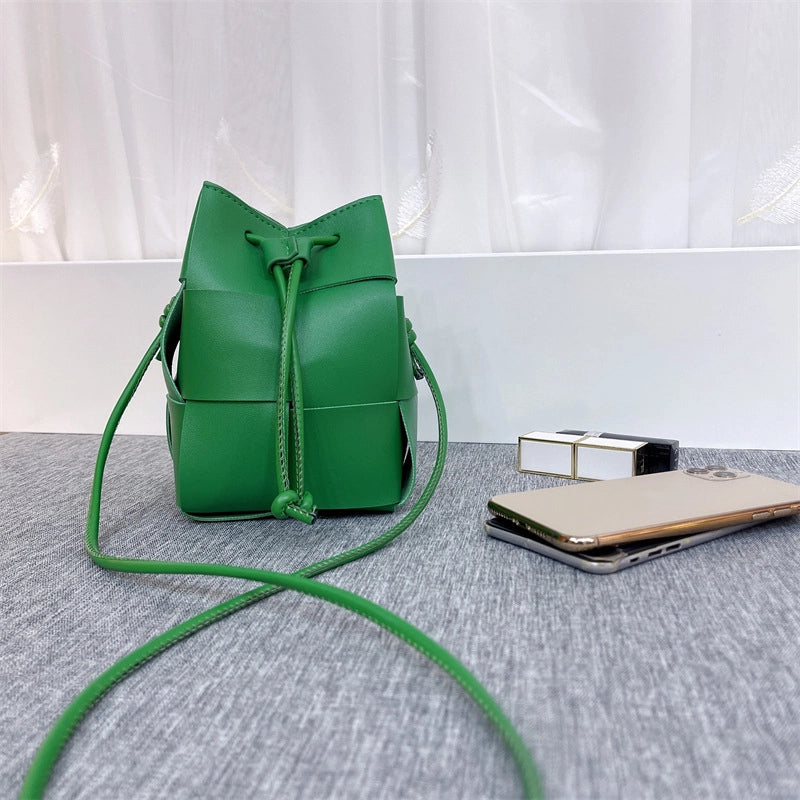 Women's Mini Pu Leather Solid Color Streetwear String Bucket Bag