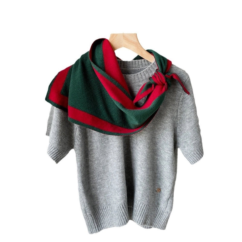 Women's Elegant Color Block Knit Crochet Lace Scarf