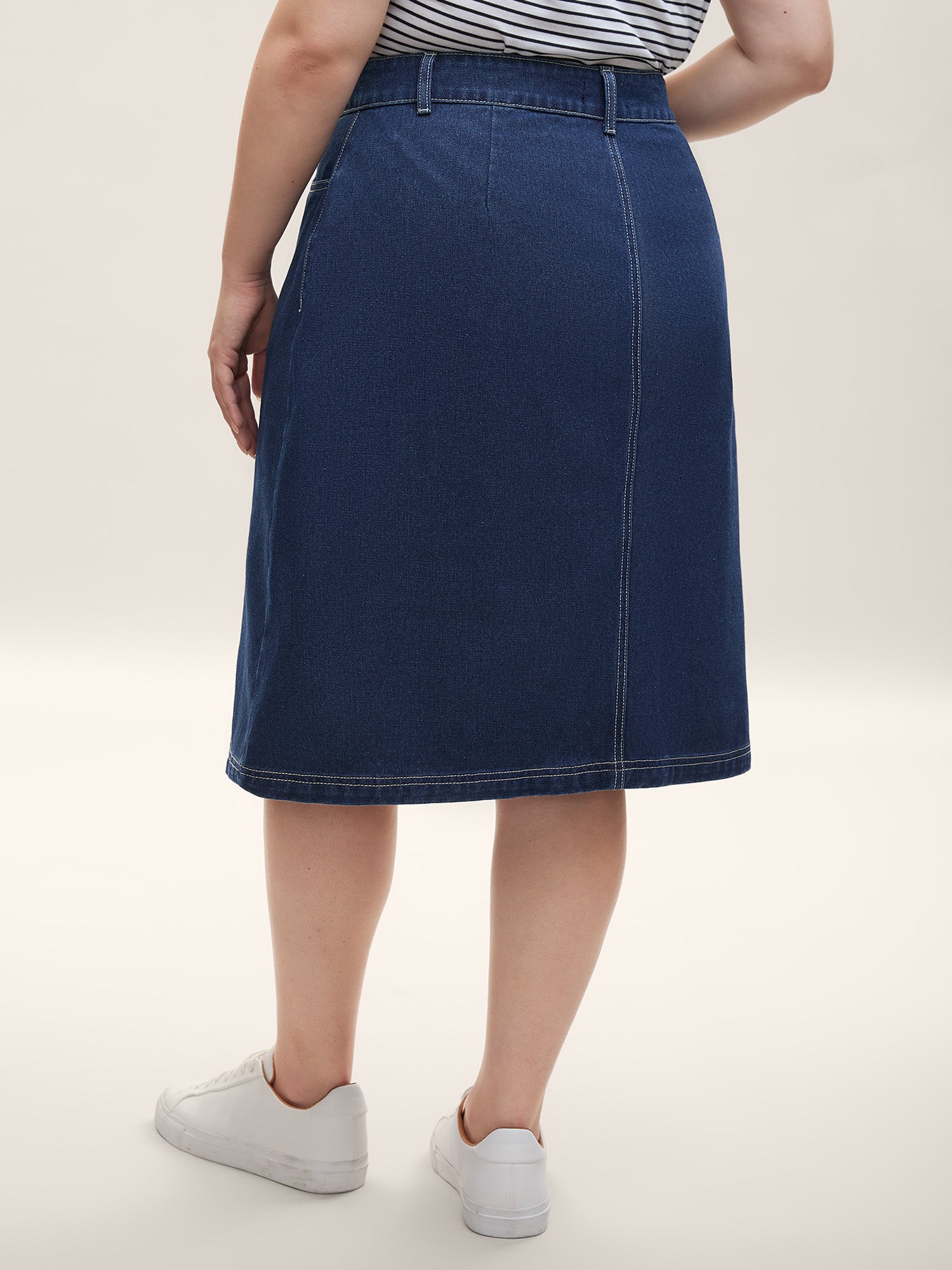 Button Front Straight-Fit Denim Skirt
