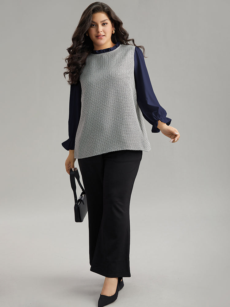 Gingham Ruffles Patchwork Frill Trim Blouse