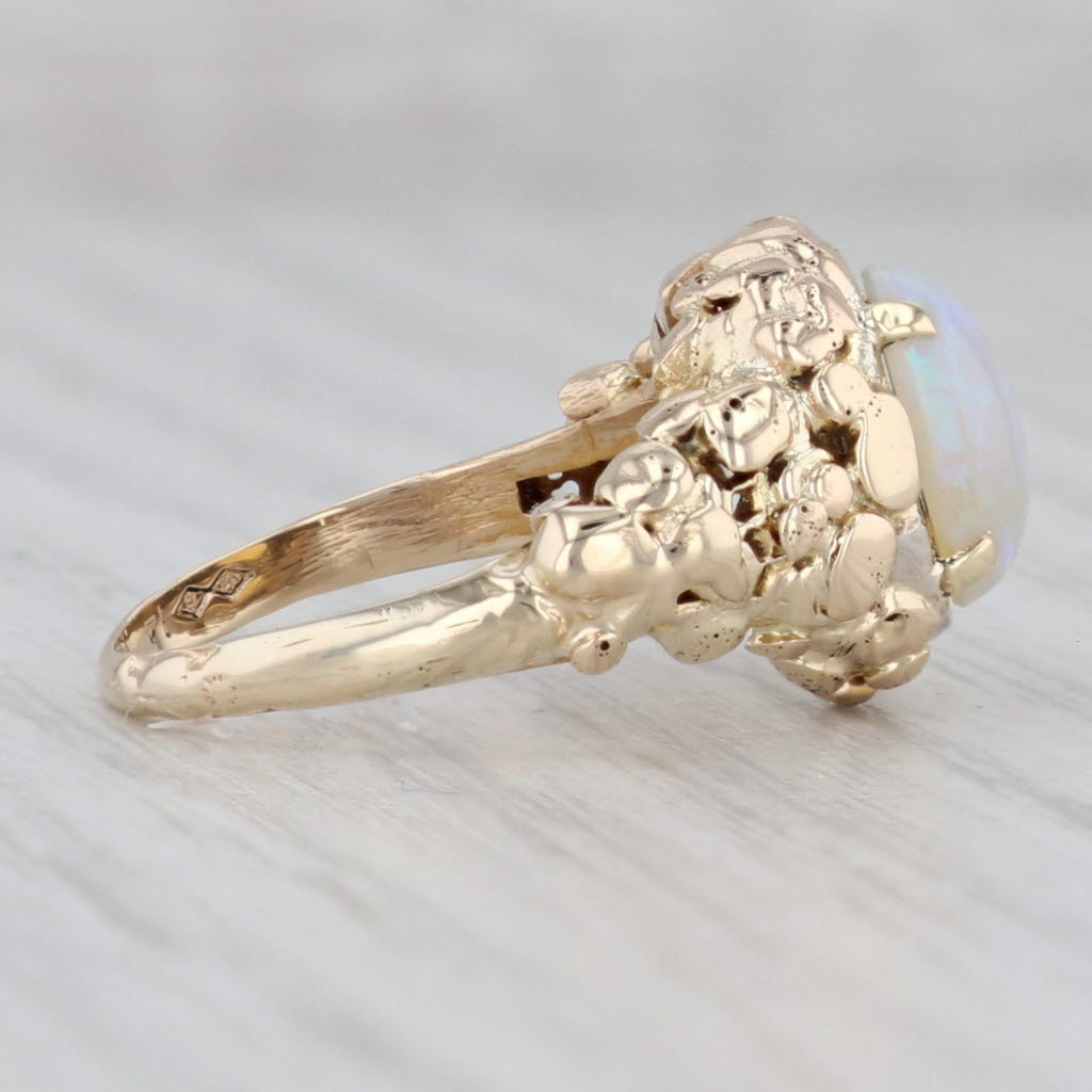 Vintage Opal Gold Nugget Ring 14k Yellow Gold Size 4.75 Oval Cabochon Solitaire
