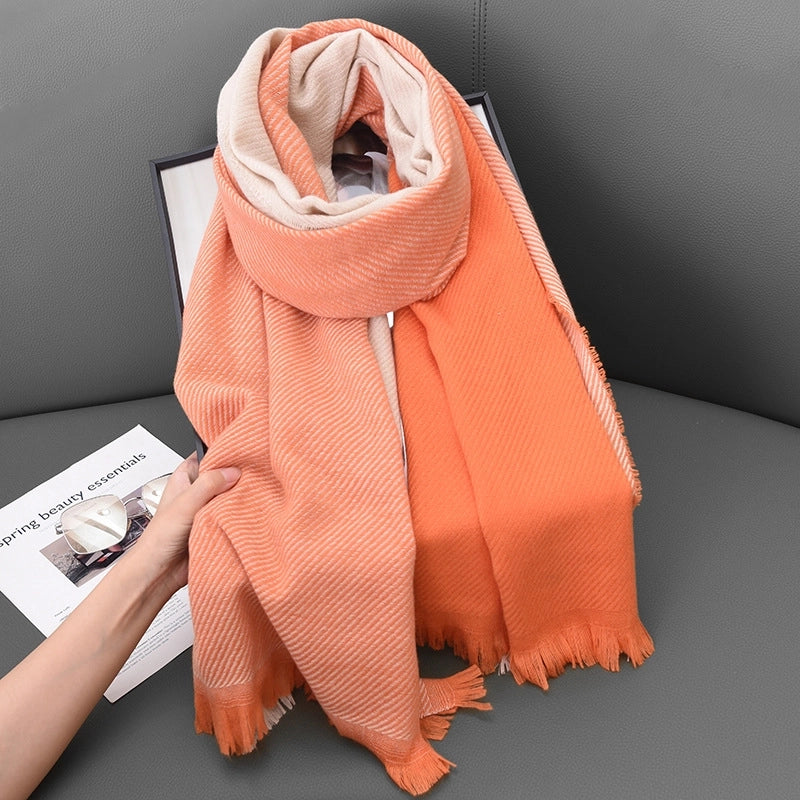 Women's Basic Color Block Polyester Tassel Scarf