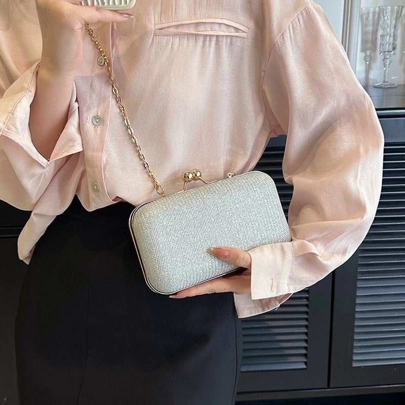 Pink Gold Silver Polyester Solid Color Sequins Square Evening Bags