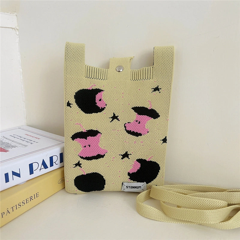 Women's Small Knit Cartoon Cute Bucket Magnetic Buckle Phone Wallets