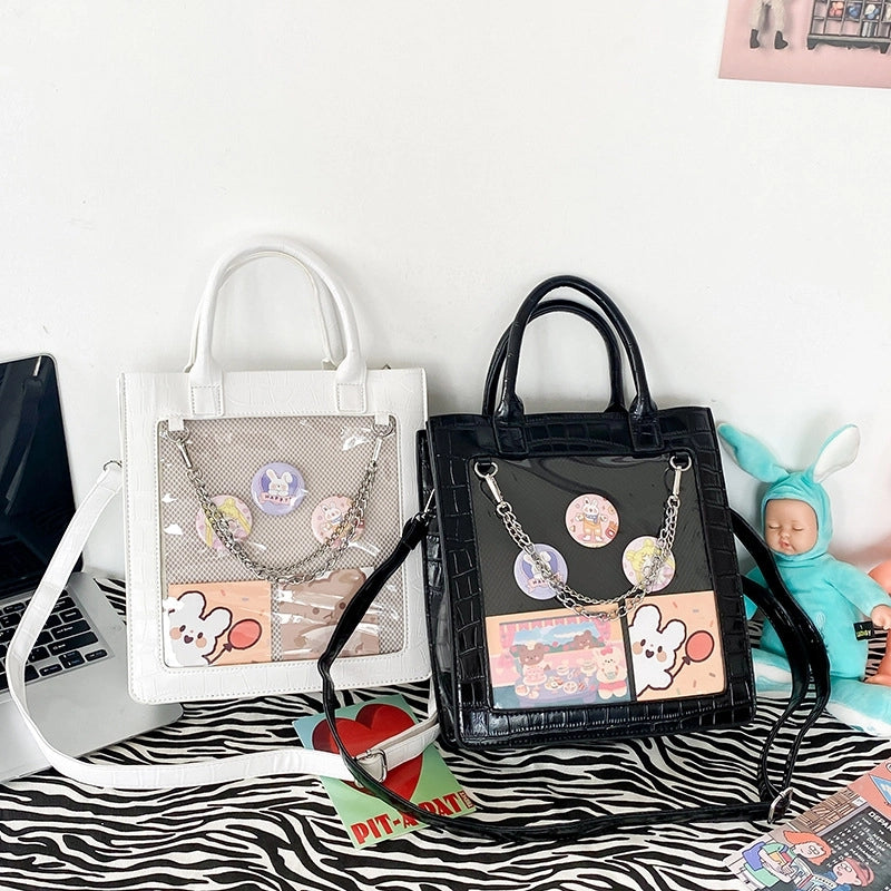 Women's Medium Pu Leather Cartoon Cute Square Zipper Shoulder Bag Handbag Crossbody Bag