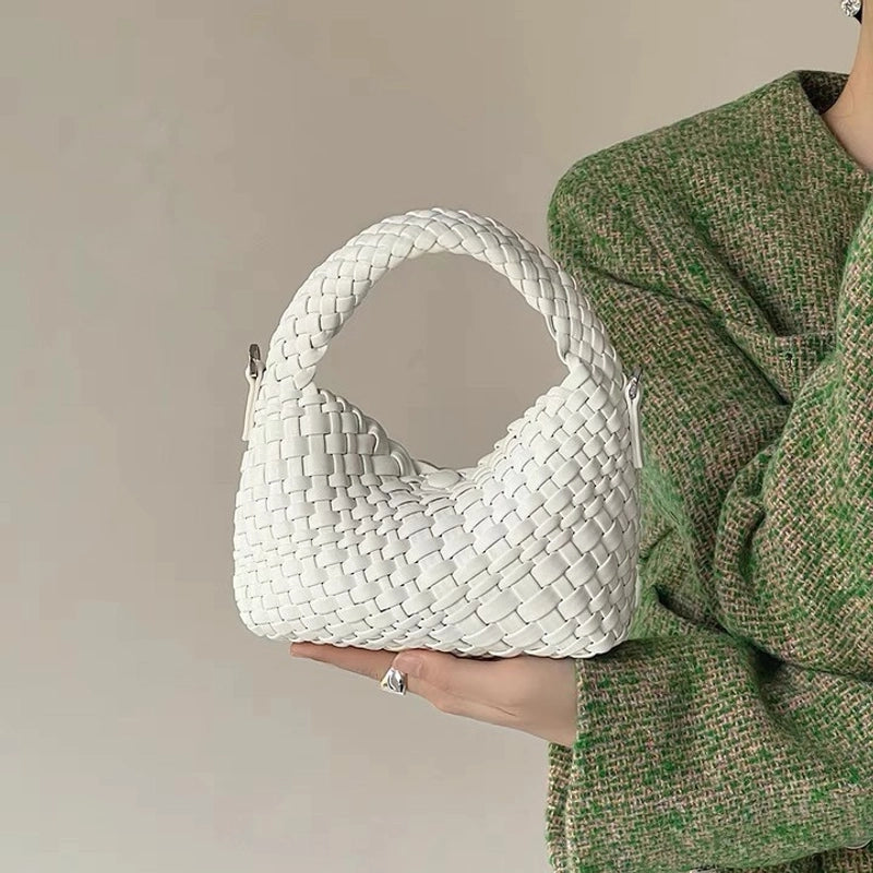 Women's Pu Leather Solid Color Classic Style Weave Dumpling Shape Magnetic Buckle Handbag