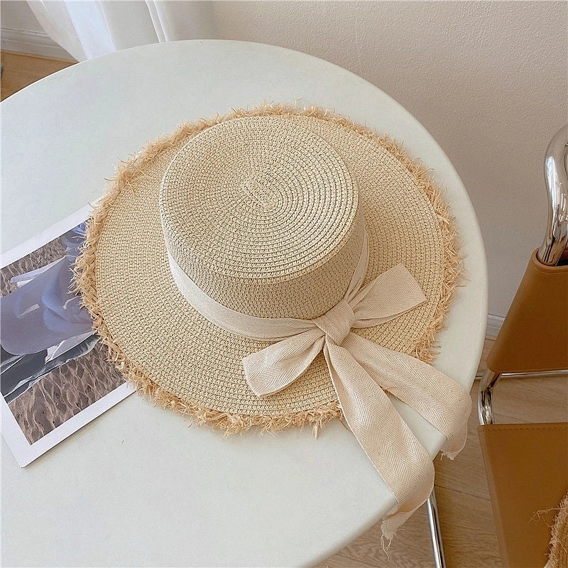 Women's Pastoral Minimalist Color Block Wide Eaves Straw Hat