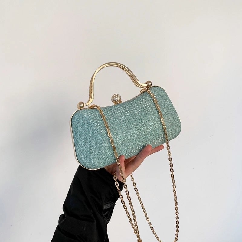 Pink Blue Gold Pu Leather Solid Color Square Evening Bags