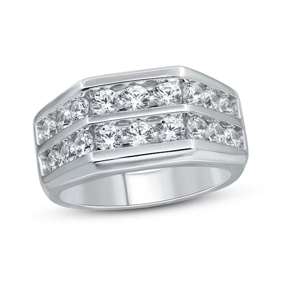 Now + Forever Lab-Grown Diamonds Men's Three-Row Wedding Band 2 ct tw 14K White Gold