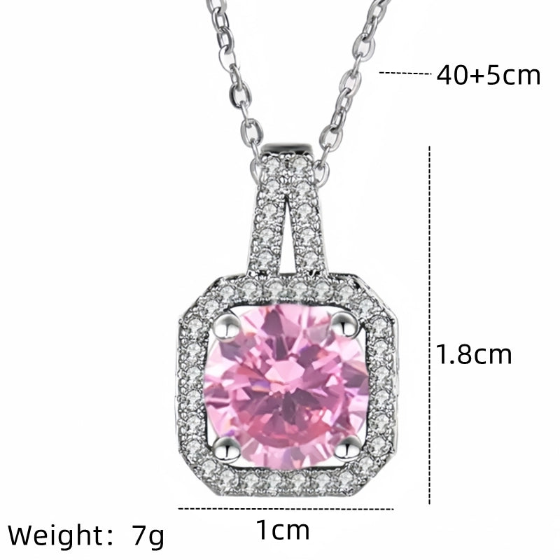 201 Stainless Steel White Gold Plated Gold Plated Classic Style Plating Inlay Square Glass Zircon Pendant Necklace
