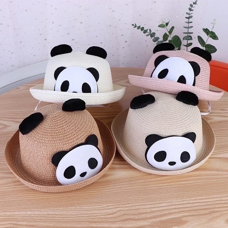 Women's Cute Minimalist Panda Crimping Straw Hat