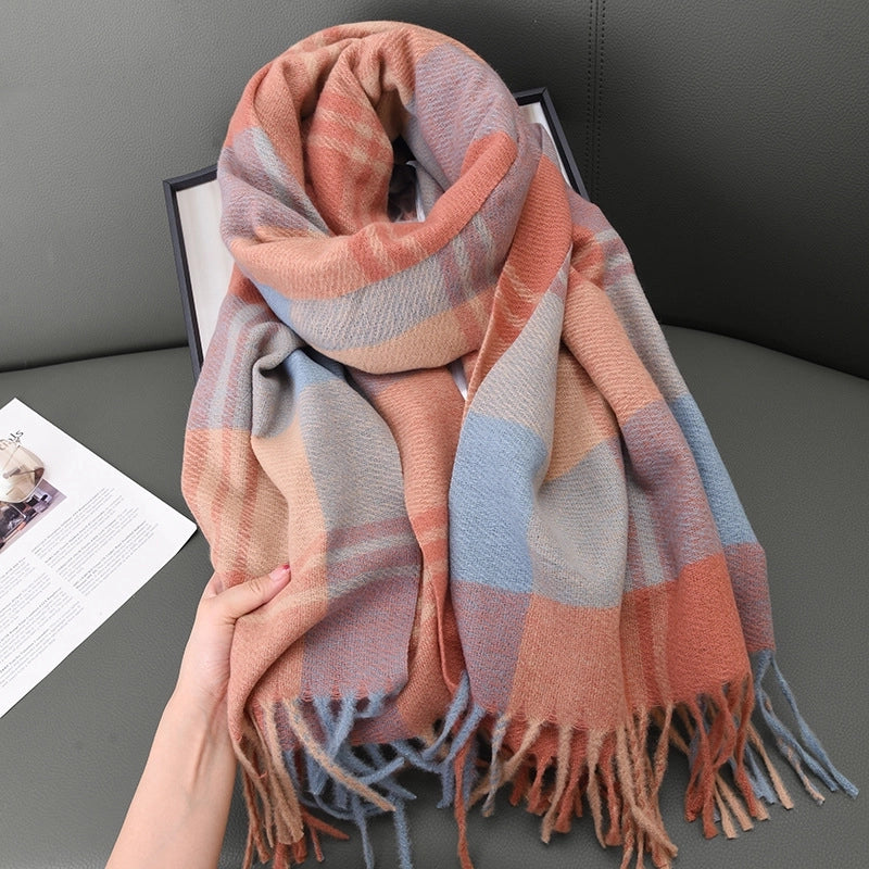 Women's Basic Plaid Polyester Scarf