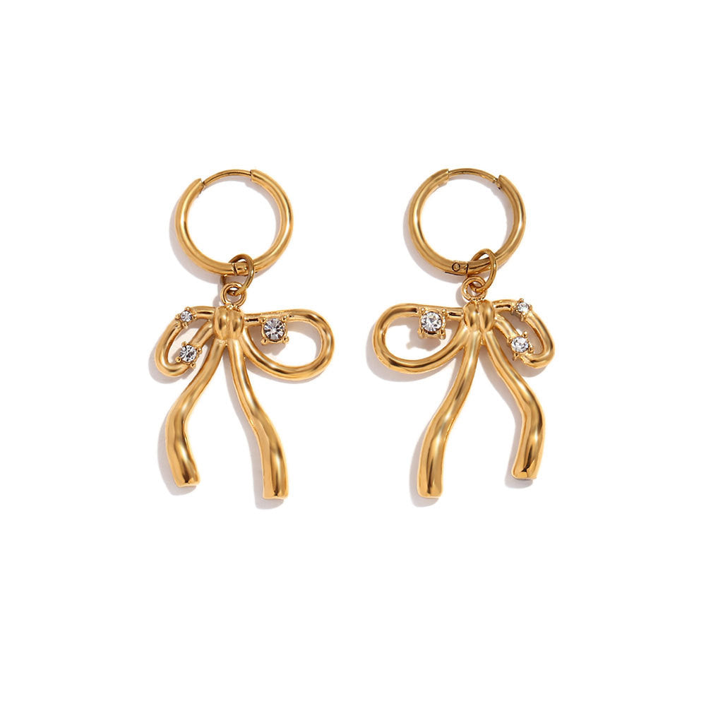 Fashion Bowknot Geometric Stainless Steel 18K Gold Plated Necklaces