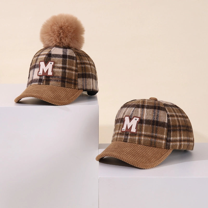 Boy'S Retro Letter Lattice Pom Poms Ivy Cap