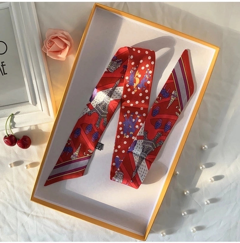 Women's Minimalist Classic Style Color Block Satin Printing Silk Scarf