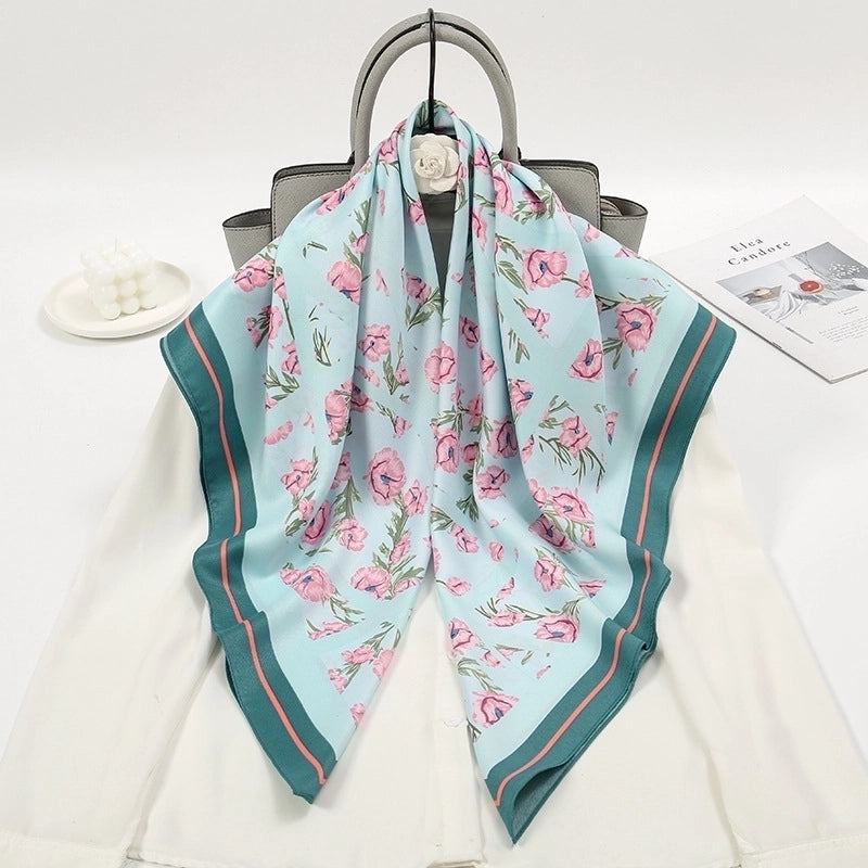 Women's Elegant Flower Polyester Printing Silk Scarf