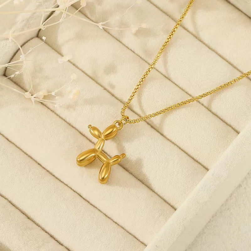 Titanium Steel 18K Gold Plated Vintage Style Plating Dog Heart Shape Pendant Necklace
