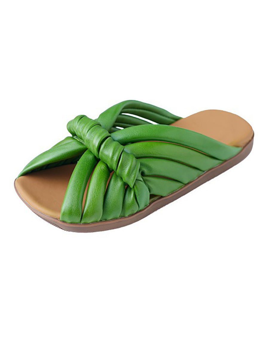 Women Summer Casual Genuine Leather Spliced Slippers