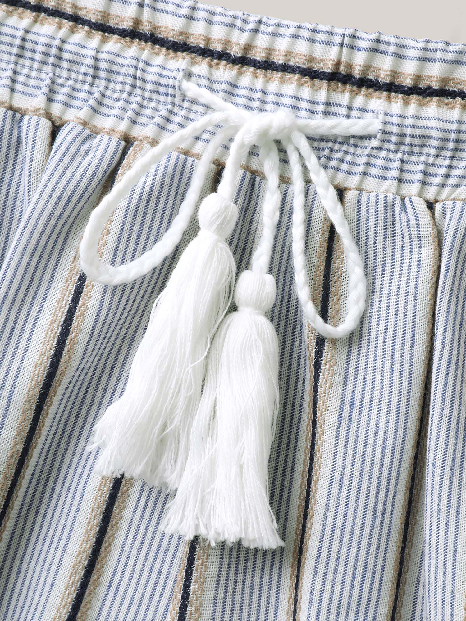 Stripes Tassels Straight-Leg Shorts
