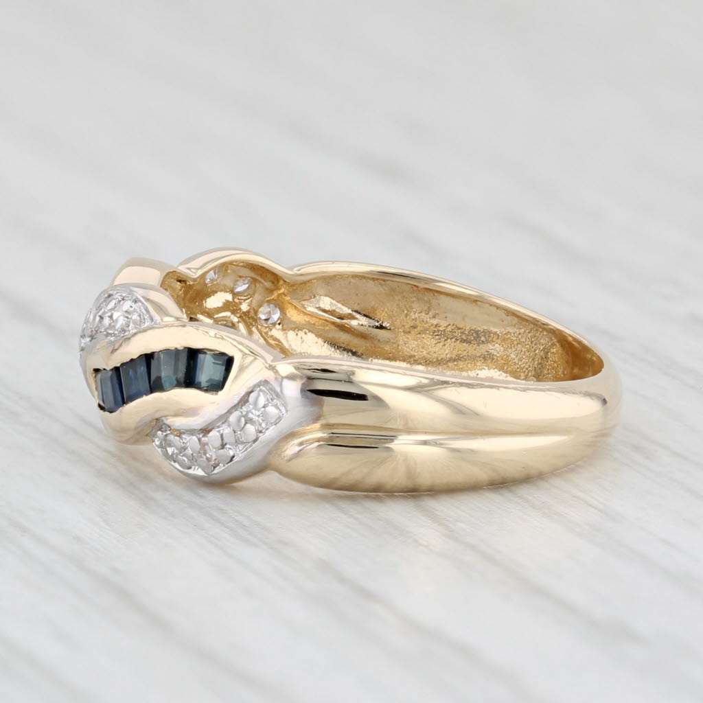 0.61ctw Blue Sapphire Diamond Woven Ring 14k Yellow Gold Size 6