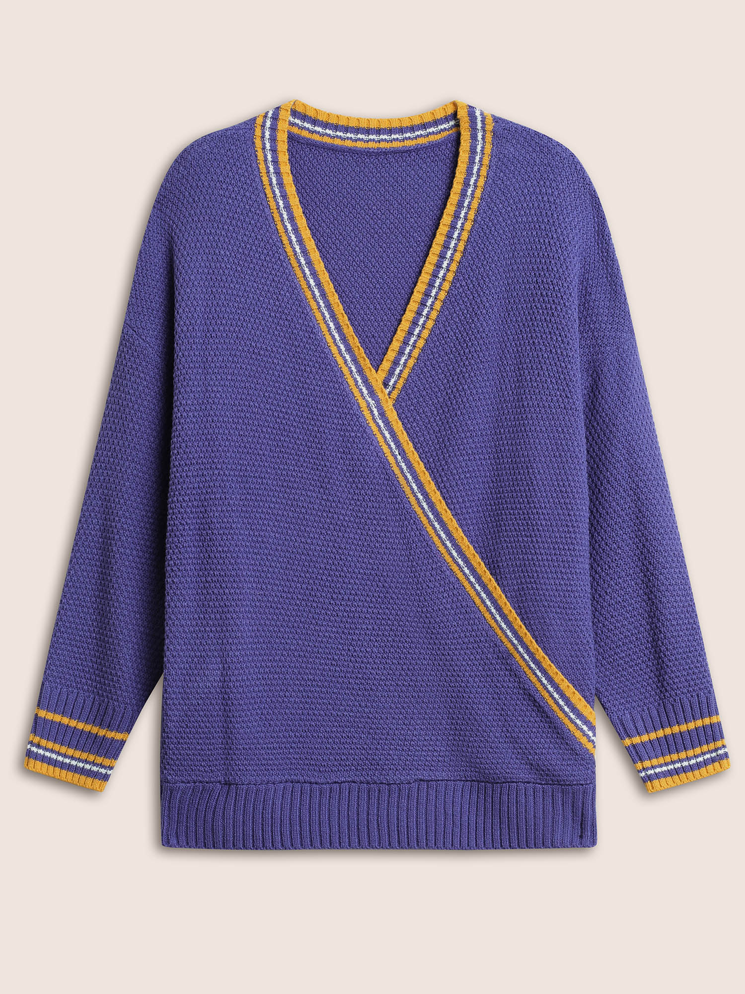 Striped Contrast Wrap Knit Pullover