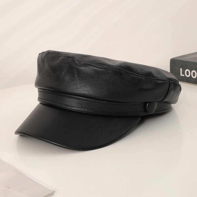 Women's Minimalist Korean Style Solid Color Belt Buckle Curved Eaves Newsboy Cap