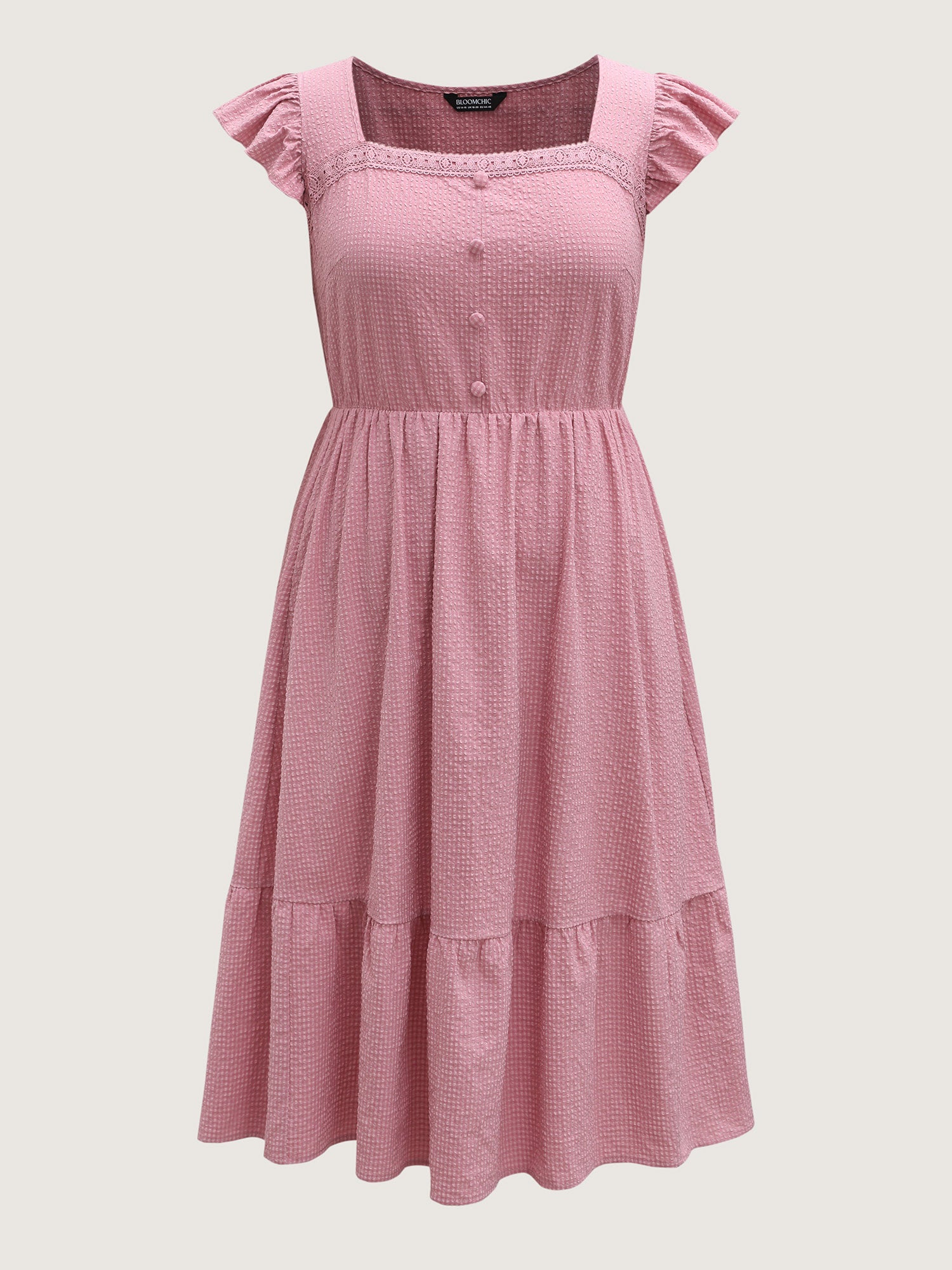Lace Trim Button Detail Tiered Midi Dress