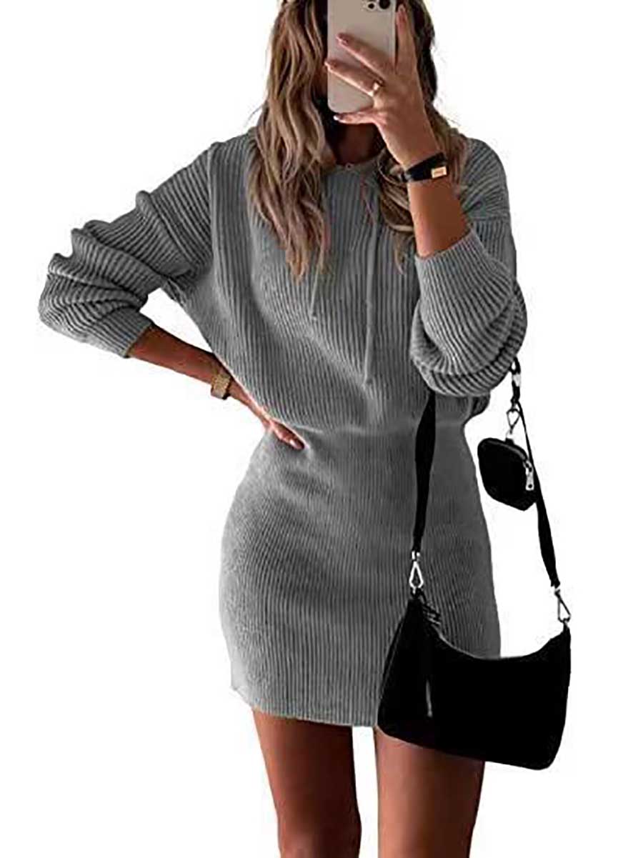 Solid Color Hooded Waisted Knit Wrap Skirt