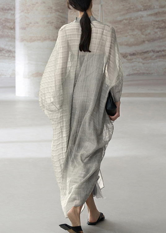 Beautiful Grey V Neck Patchwork Cotton Dress Two Piece Set Summer