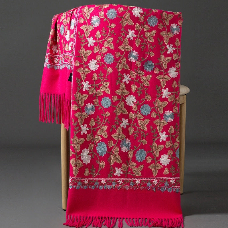Embroidered Imitation Wool Cashmere Scarf Women's Autumn And Winter Cheongsam Air Conditioning Shawl Summer Outer Wear Multi-purpose Mother Style