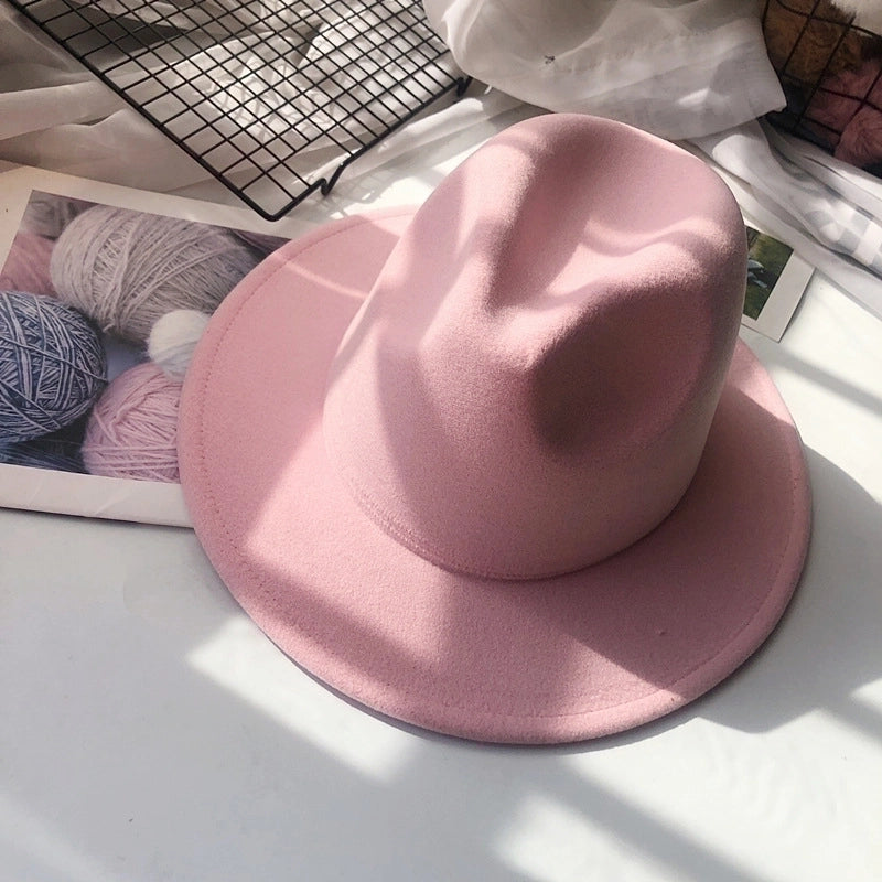Autumn And Winter New Woolen Top Hat For Men And Women Couple Hat Big Brim Straight Hat Fashion Jazz Hat