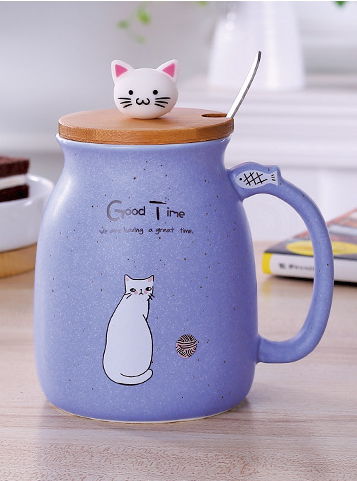 Kawaii Cat Coffee Cup with Lid