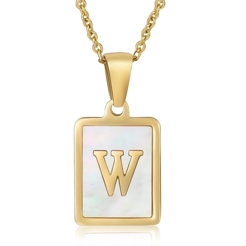 Minimalist Letter Stainless Steel Titanium Steel Plating Inlay Shell 18k Gold Plated Pendant Necklace