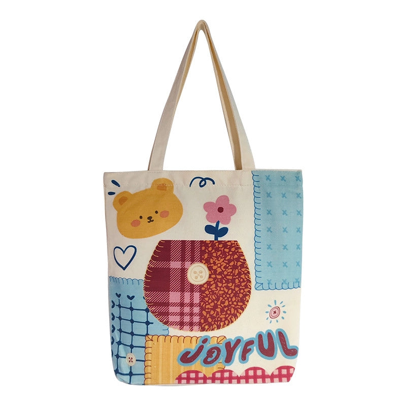Women's Medium Canvas Cartoon Cute Square Zipper Shoulder Bag
