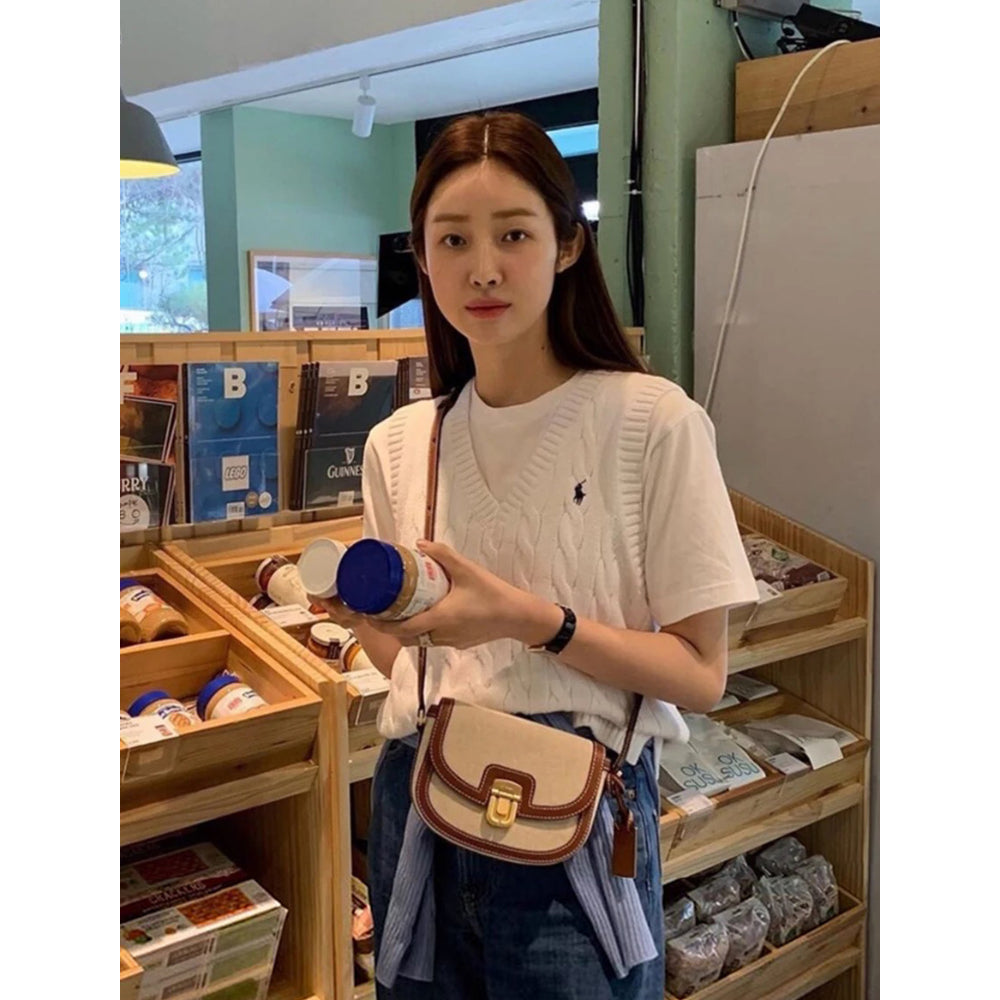 Retro  Contrast Color  Saddle Crossbody Bag