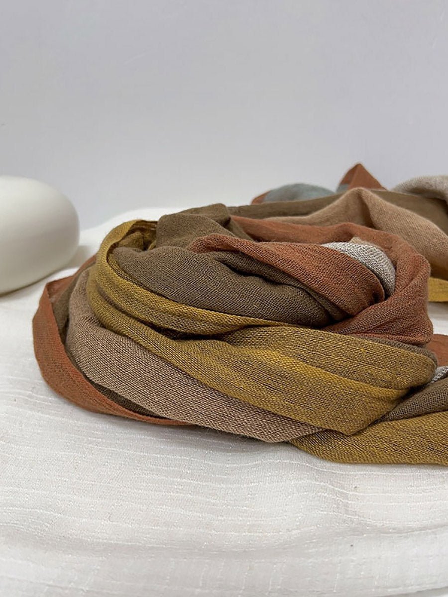 Women Vintage Colorblock Stripe Tassel Cotton Linen Scarf