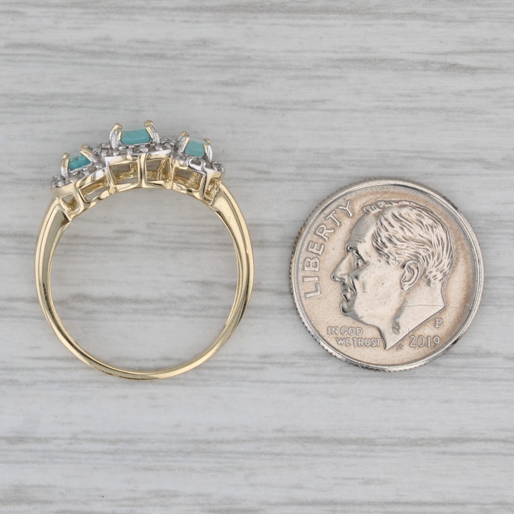 0.97ctw Apatite Oval 3-Stone Diamond Halo Ring 14k Yellow Gold Size 7