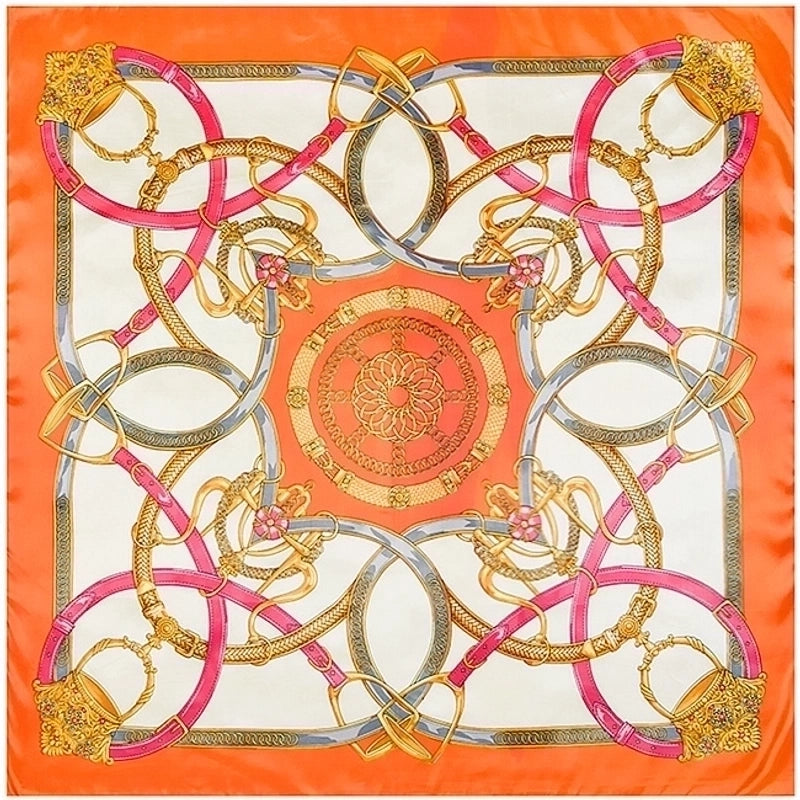 Silk Chain Carriage Oil Painting Flowers Ladies 90cm Square Scarf