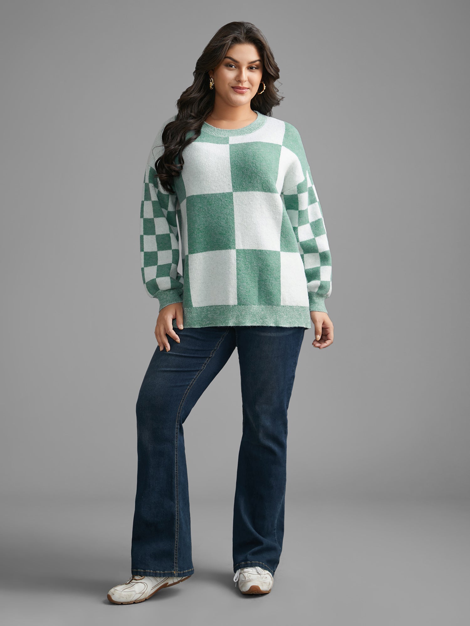 Plaid Crew Neck Drop Shoulder Pullover