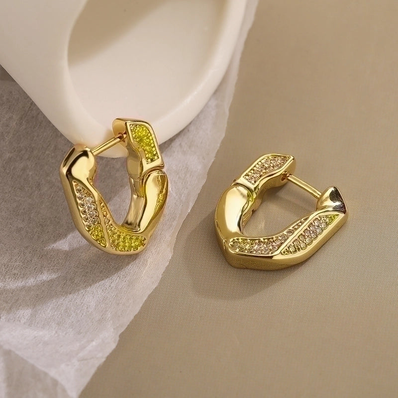 1 Pair Geometric Plating Inlay Copper Zircon 18k Gold Plated Hoop Earrings