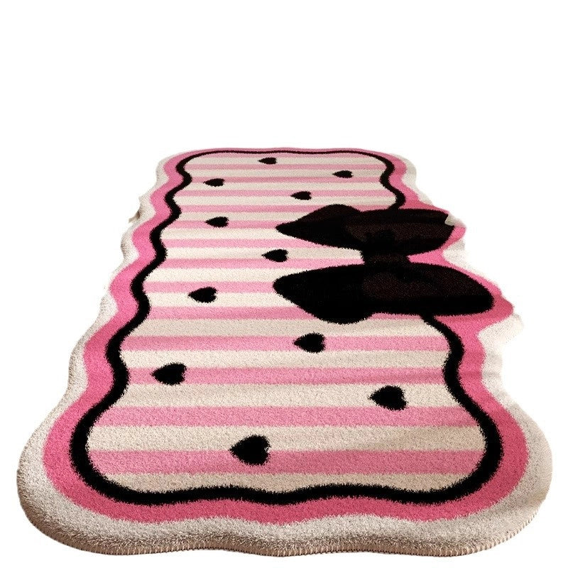 Cute Plaid Cherry Bow Knot Imitation Cashmere Carpet Bathing