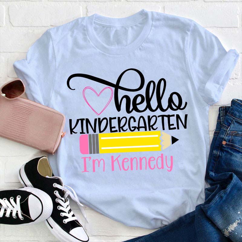 Personalized Grade And Name Hello Kindergarten Teacher T-Shirt