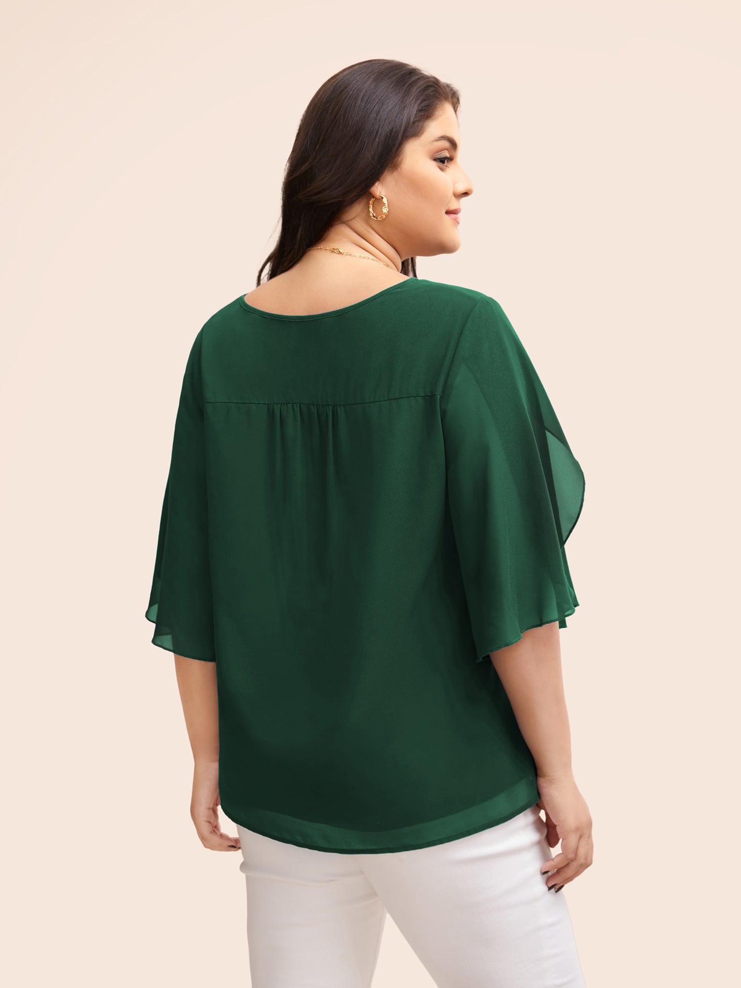 Chiffon Gathered Petal Sleeve Blouse