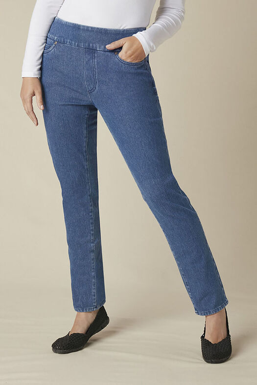 Knit Denim Slim-Leg Jeans